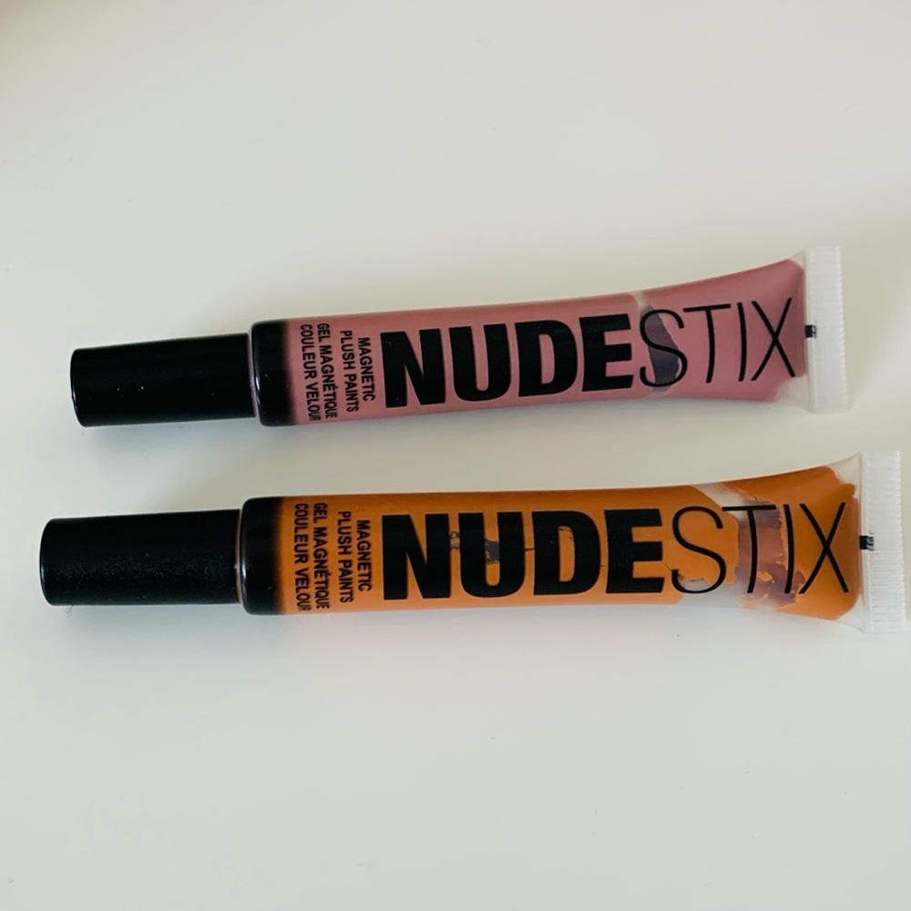 Nudestix magnetic plush paints in sunset peach and love cloud.